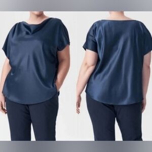 Universal Standard Navy Satin Short Sleeve Blouse